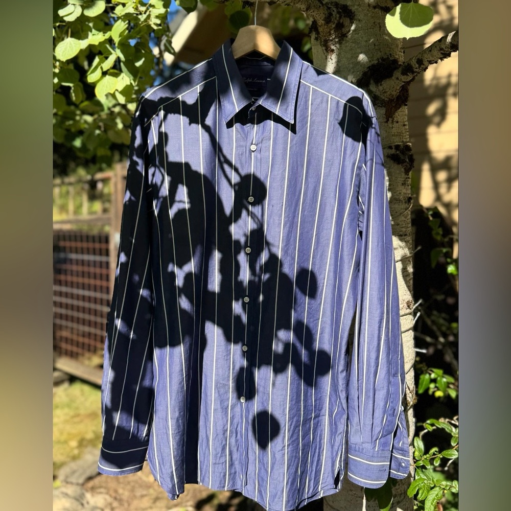 Ralph Lauren 100% Cotton Navy and White Striped Long-sleeve Dress Shirt 16.5 - Picture 1 of 7